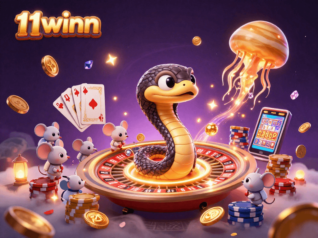 Place bets on 11winn's cosmic casino with vibrant characters and a dynamic scene.