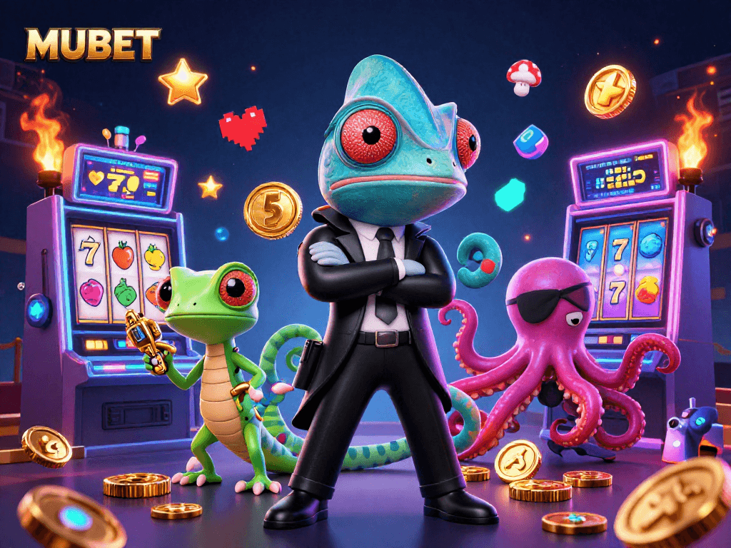 MUBET offers an exciting gaming adventure with colorful slot machines and animated characters.