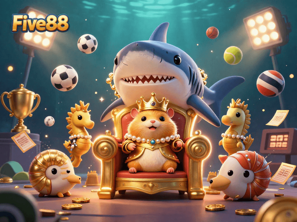 Engage with Five88's exciting casino world featuring vibrant characters and dynamic sports elements.