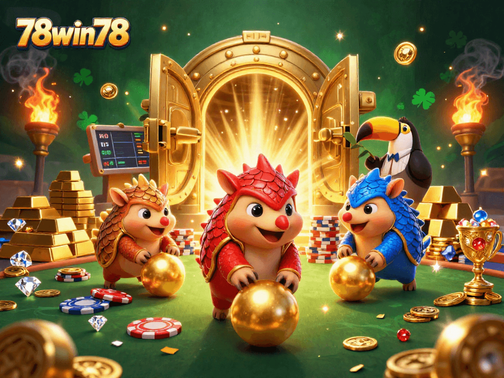 Compete in the live casino showdown with 78win78 pangolins amidst golden treasures.