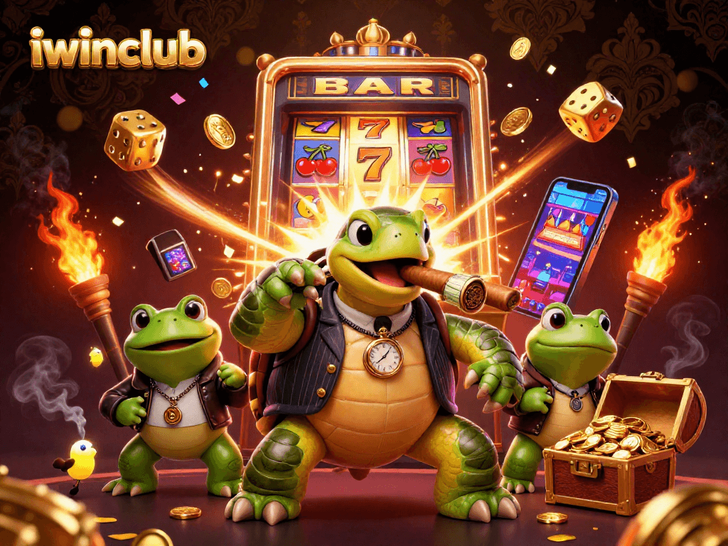 iwinclub offers thrilling excitement with a snapping turtle and jackpots in a dynamic casino scene.