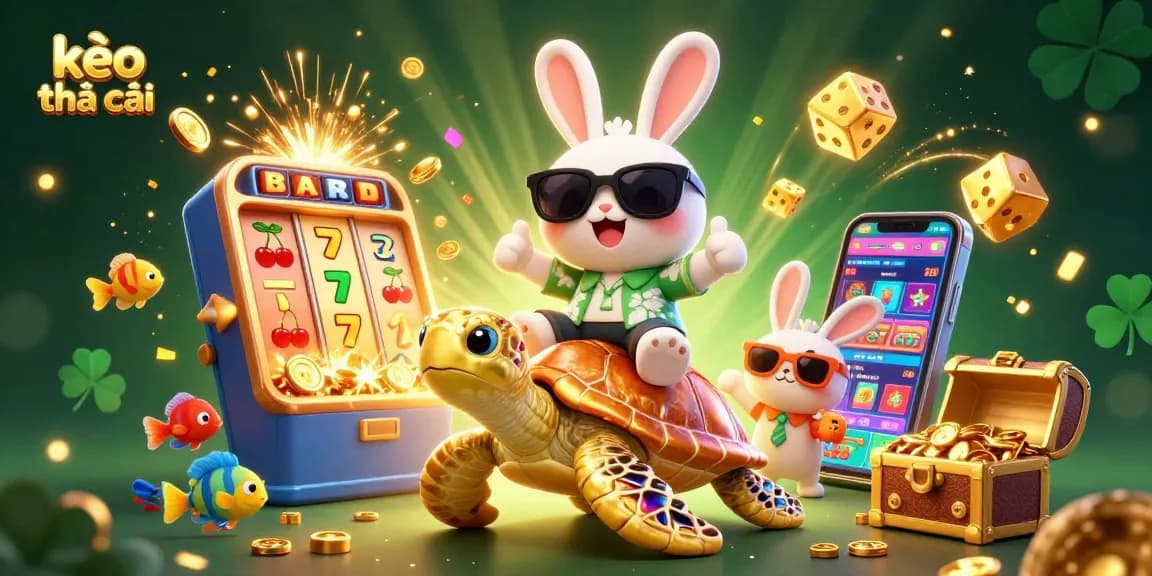 Engage in thrilling kèo nhà cái action with a vibrant scene featuring a lucky rabbit and golden turtle.