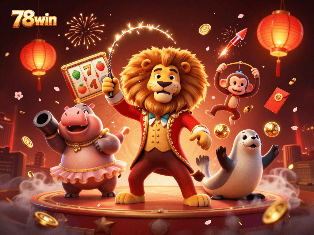 Experience thrilling gameplay with 78win in this vibrant 3D casino-themed illustration.