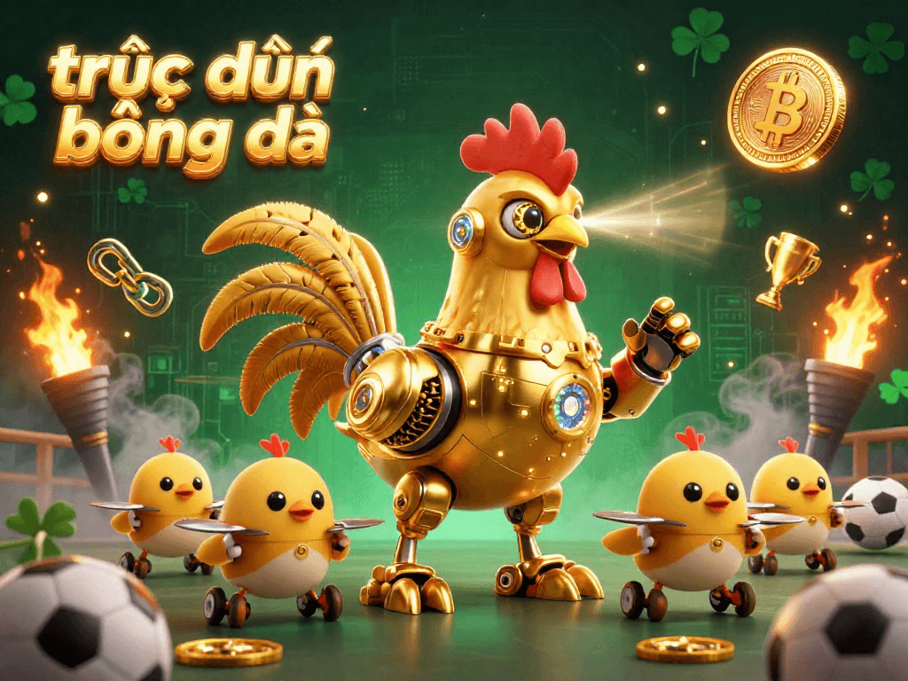 Experience trực tiếp bóng đá with vibrant 3D gambling scene featuring dynamic sports elements and golden themes.