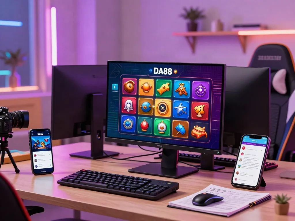 DA88 online gaming platform showcasing a player enjoying live casino games in a stylish home setup.