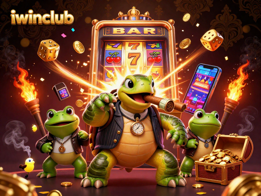 iwinclub offers thrilling excitement with a snapping turtle and jackpots in a dynamic casino scene.