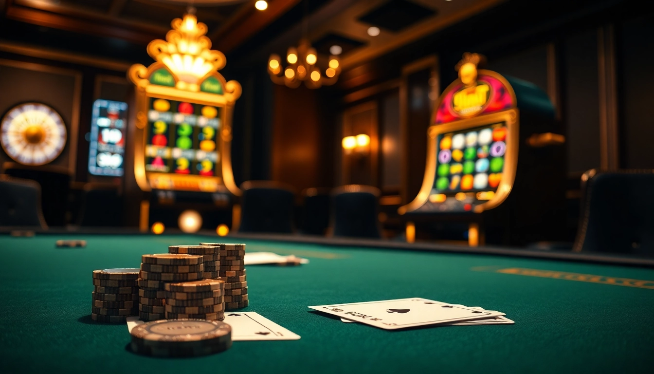 Playing poker at https://32win.luxury/, stacks of chips and cards create a thrilling casino atmosphere.